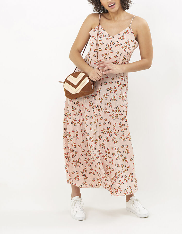 Hibiskusrosa Kleid mit Blumen- und Tupfenprint I.Code - I.CODE