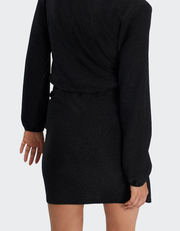 I.Code black shiny knit short skirt-2