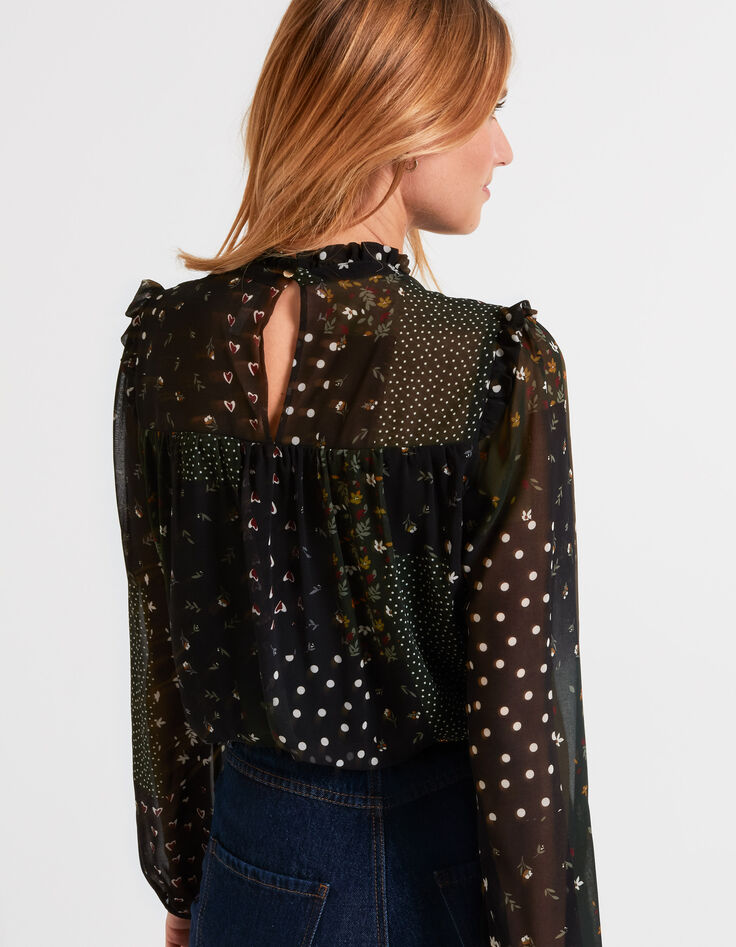 Blusa negra con estampado patchwork I.Code-2