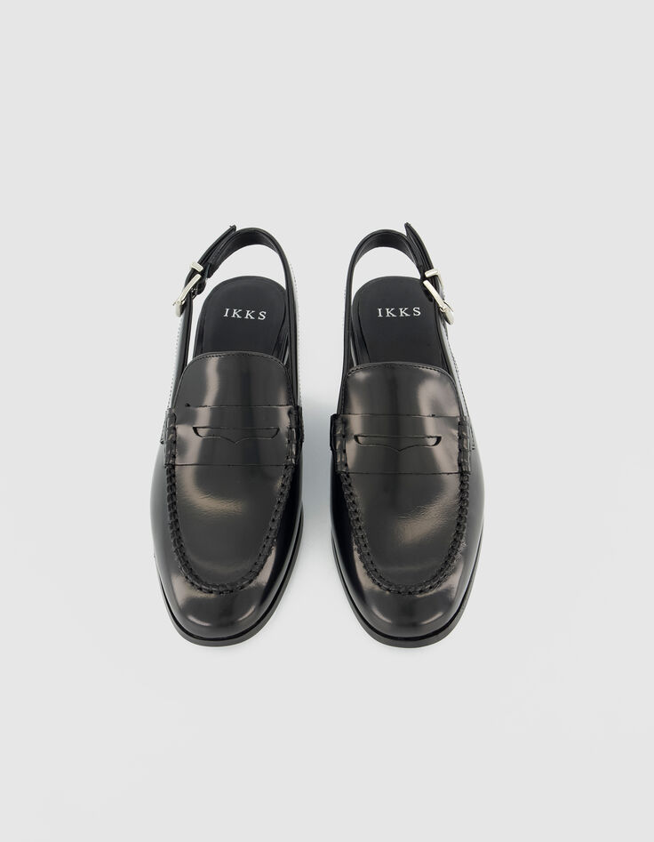Schwarze Damen Leder Slingback Loafers-3