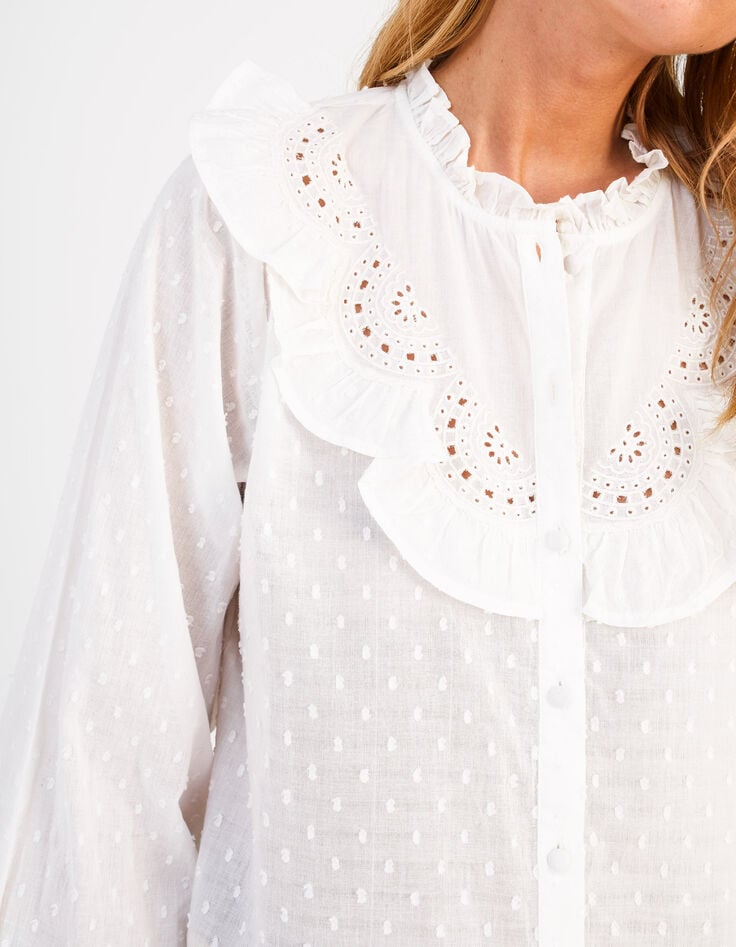 Blouse blanc cassé avec plastron brodé I.Code-4 Blouse blanc cassé avec plastron brodé I.Code-4