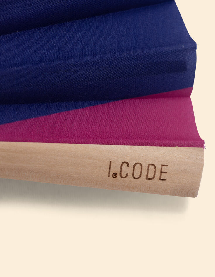 Abanico de madera mensaje y rayas azules I.Code-3 Abanico de madera mensaje y rayas azules I.Code-3