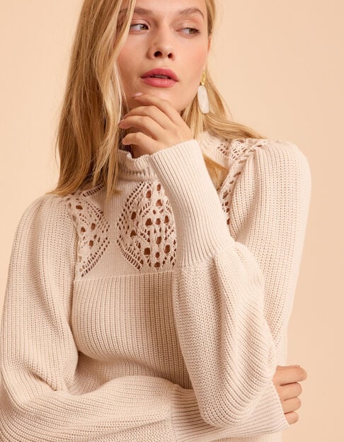 Pull écru tricot points ajourés I.Code Pull écru tricot points ajourés I.Code