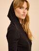 I.Code black hooded T-shirt with zipped collar-1