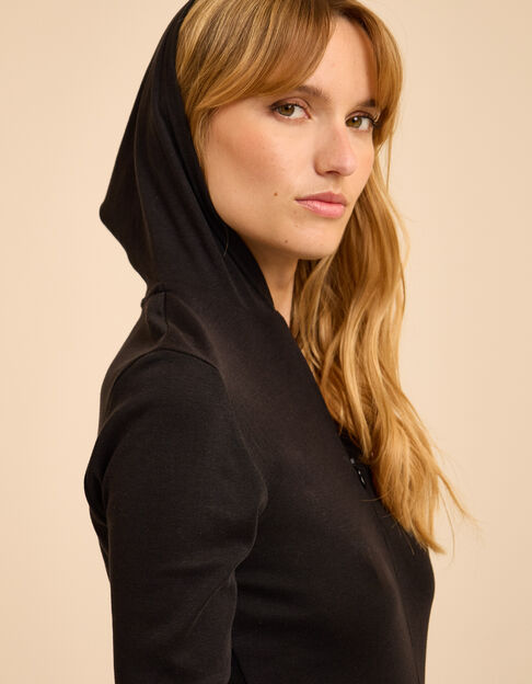 I.Code black hooded T-shirt with zipped collar
