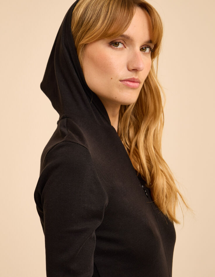 I.Code black hooded T-shirt with zipped collar-1