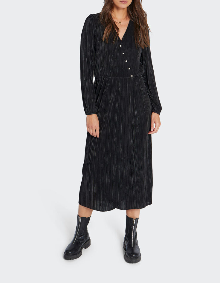 Vestido largo negro microplisado I.Code -1