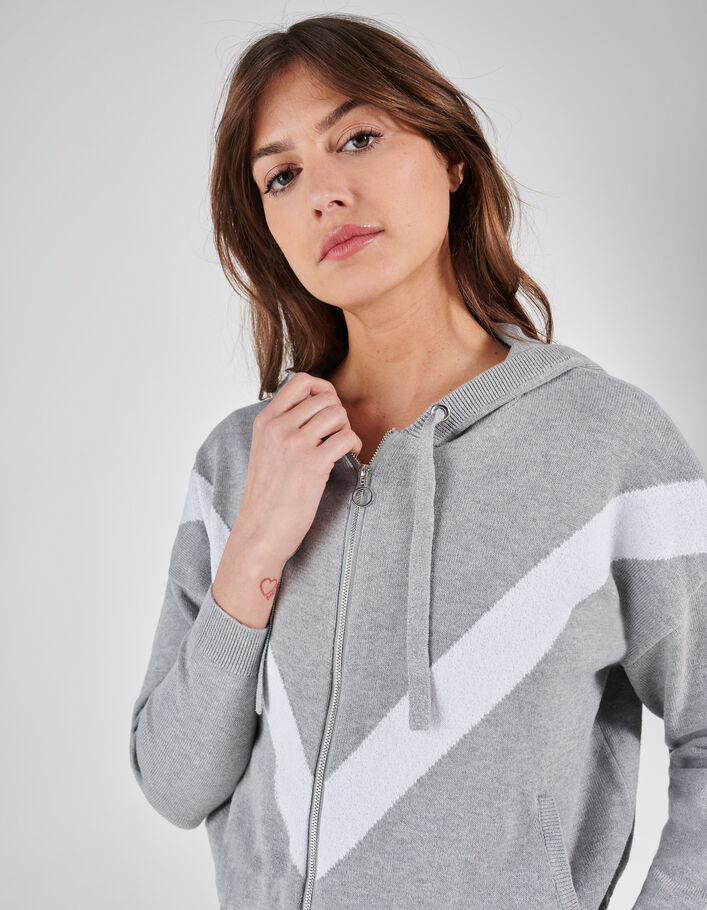 Cardigan gris tricot maxi chevron à capuche I.Code - I.CODE