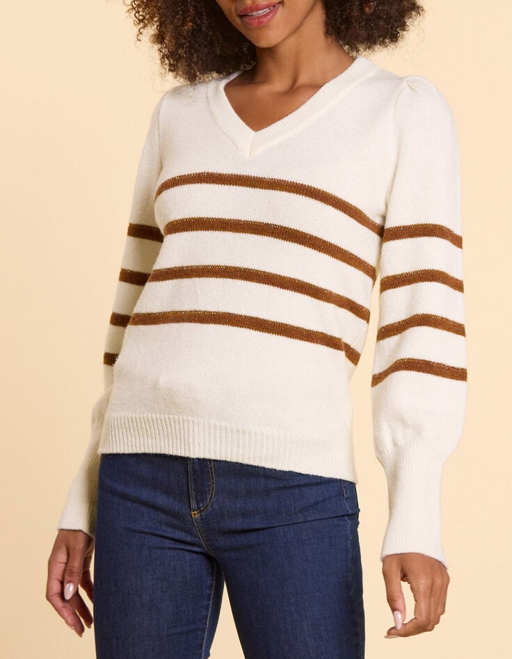 Pull &eacute;cru tricot ray&eacute; camel I.Code-2