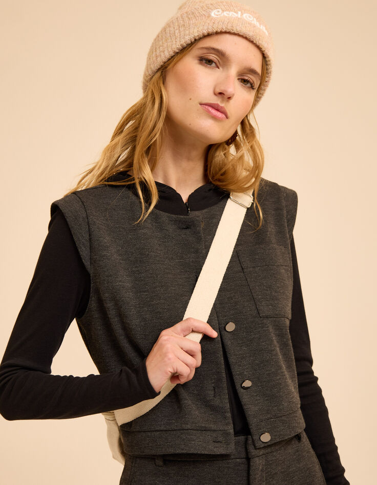 Top sans manches gris maille faux-uni I.Code-8