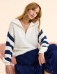 White trucker sweater knit striped sleeves I.Code-1
