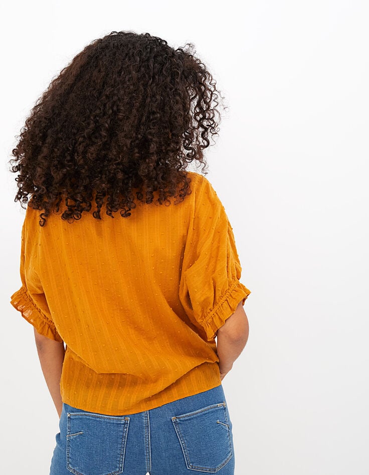 Top amarillo con encaje y manga murciélago I.Code-3 Top amarillo con encaje y manga murciélago I.Code-3