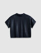 Kurzarm-T-Shirt f&uuml;r Damen mit Pailletten in Marineblau-6