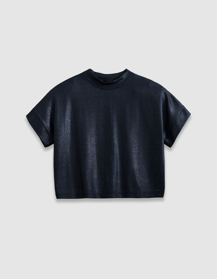 Kurzarm-T-Shirt f&uuml;r Damen mit Pailletten in Marineblau-6