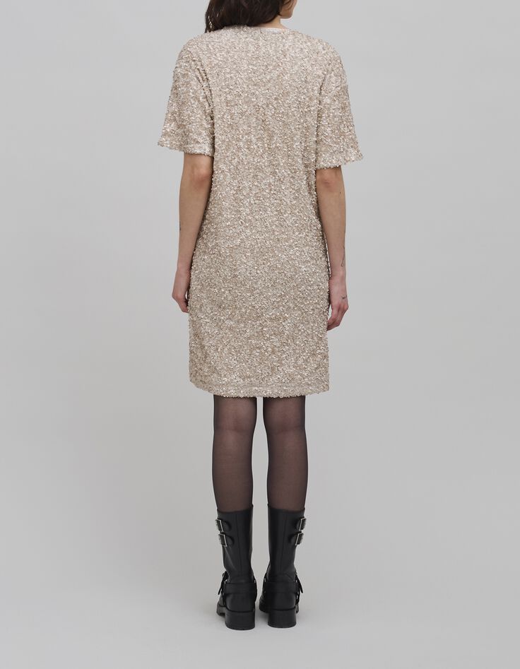 Champagnerfarbenes Kleid mit Paillettenbestickung Damen-3