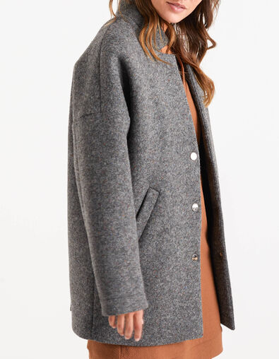 Manteau gris chiné lainage col fermé I.Code