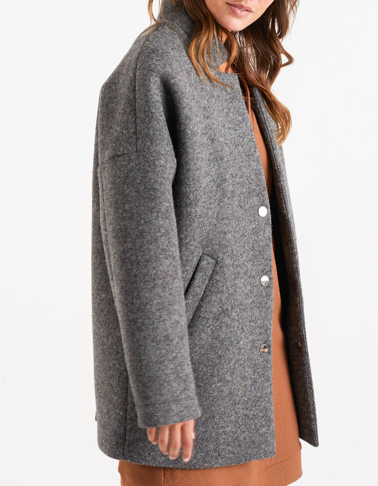 Manteau gris chiné lainage col fermé I.Code-1