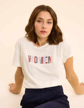Tee-shirt manches courtes blanc message brodé I.Code