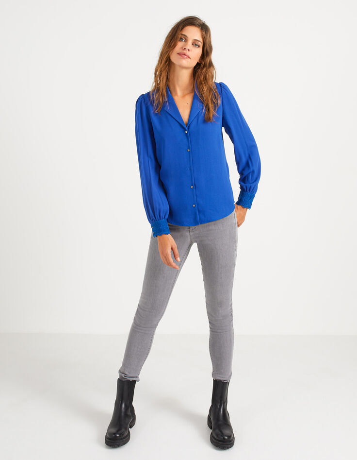 Camisa azul eléctrico con puños bordados I.Code-7