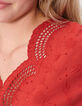 Blouse terracotta à broderies ton sur ton I.Code-5