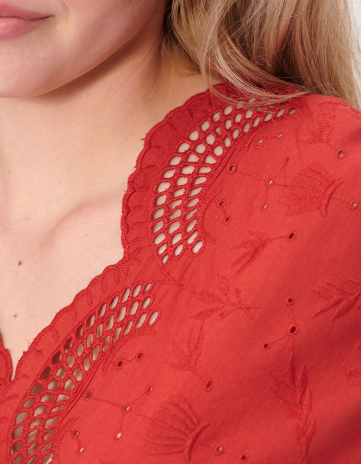 Terracotta blouse met borduursels in ton sur ton I.Code - I.CODE