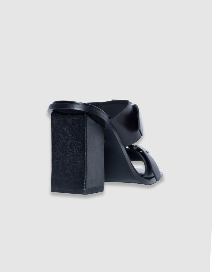 Pantoletten aus schwarzem Leder mit doppeltem Riemen und Absatz f&uuml;r Damen-3
