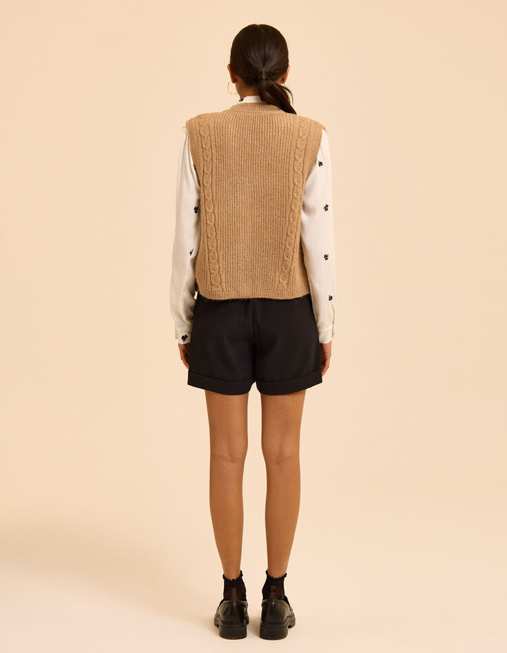 I.Code ecru cable knit sleeveless cardigan-5