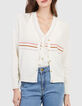 Cardigan écru tricot fin rayures sans manches I.Code-2