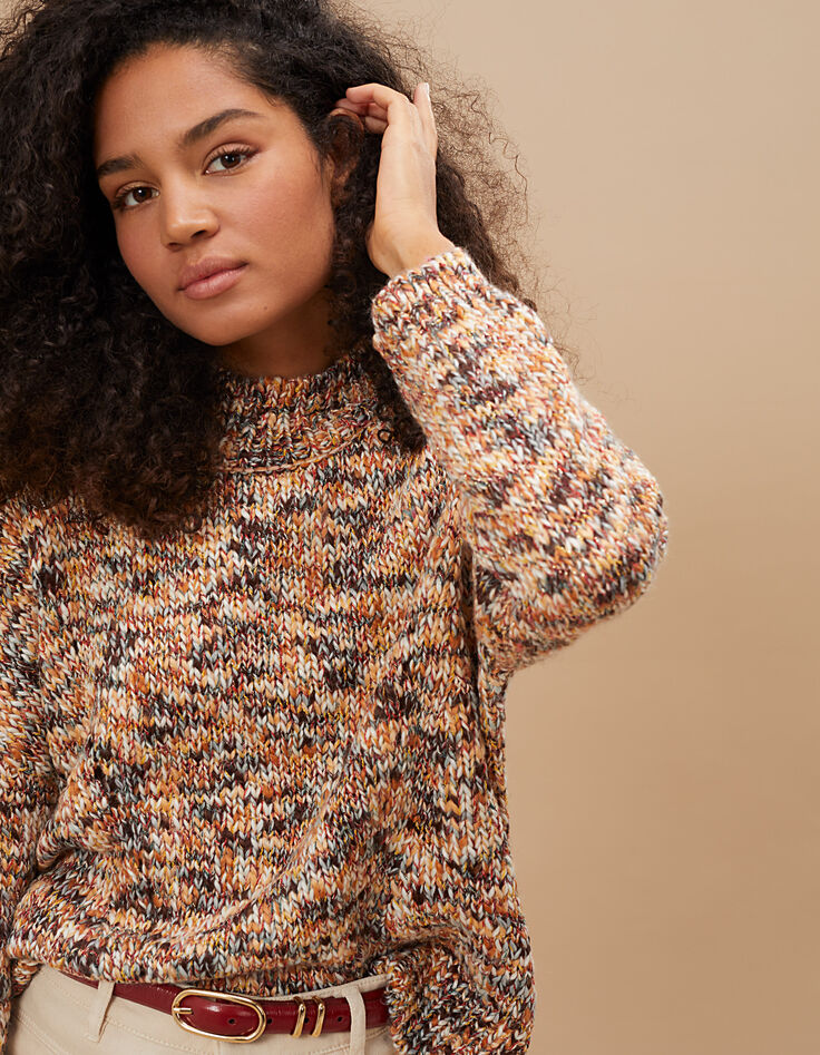 Rozenhout trui opstaande hals gemengd tricot I.Code-1