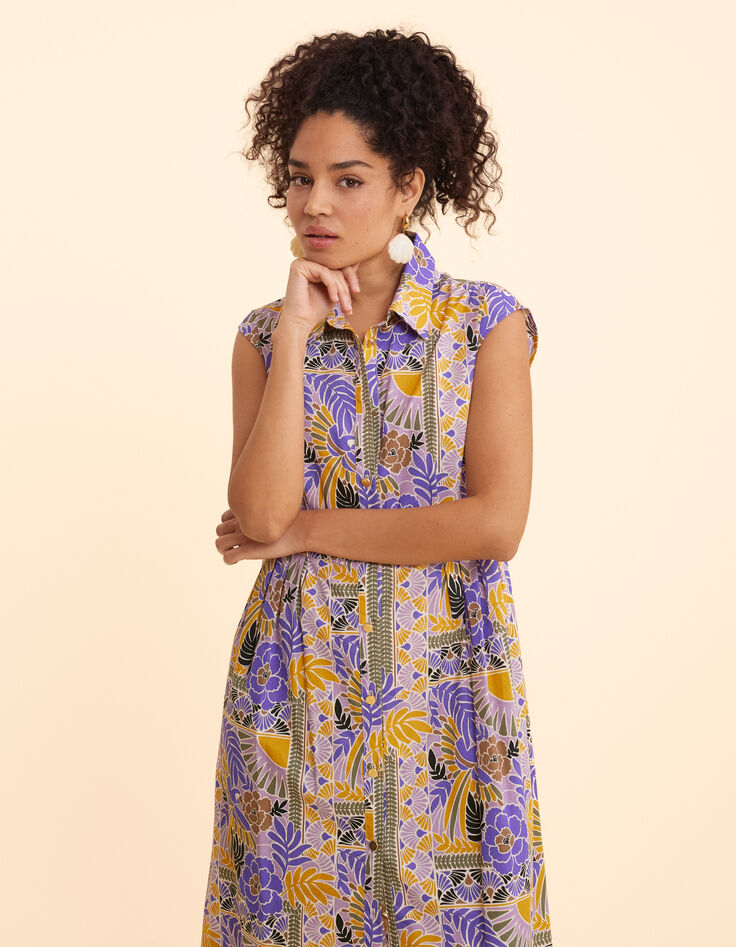 Robe chemise longue parme imprimé perroquets I.Code-4