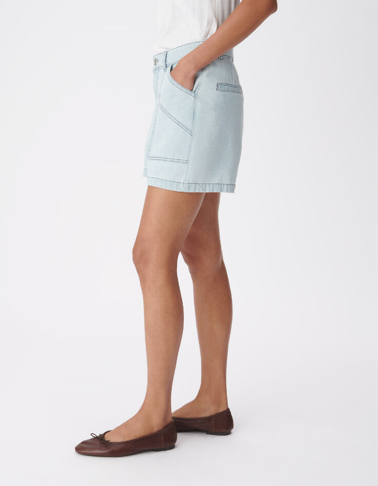 Maxitaschen-Shorts aus gewaschenem blauem Denim f&uuml;r Frauen-4