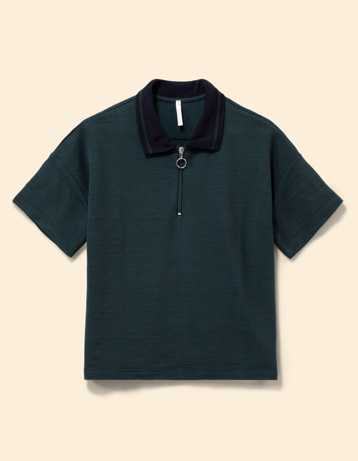 Top manches courtes vert col polo zippé I.Code-7