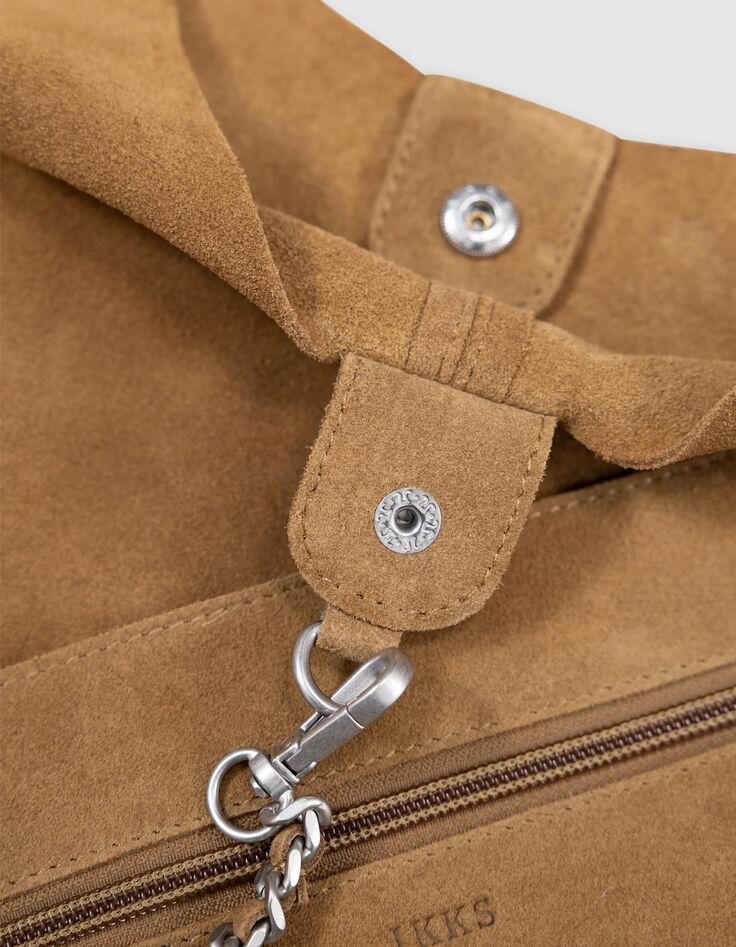 Camelbraune Hobo Veloursledertasche-6