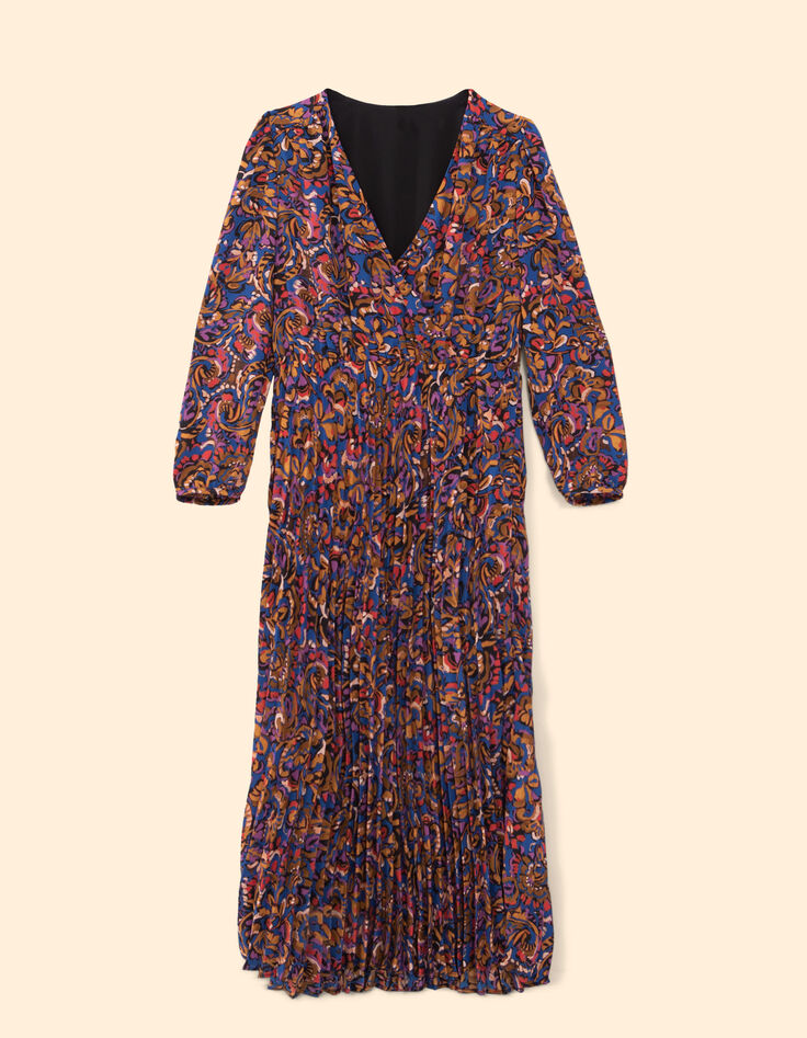 Robe longue camel imprim&eacute; cachemire multico I.Code-7