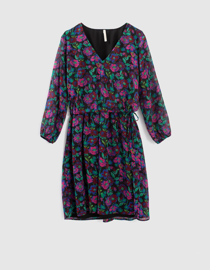 Frambozenrode jurk color bloemenprint I.Code - I.CODE