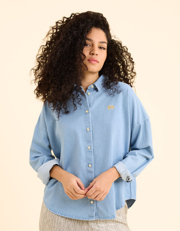 Blaues Jeanshemd doppelte Herzstickerei I.Code-1