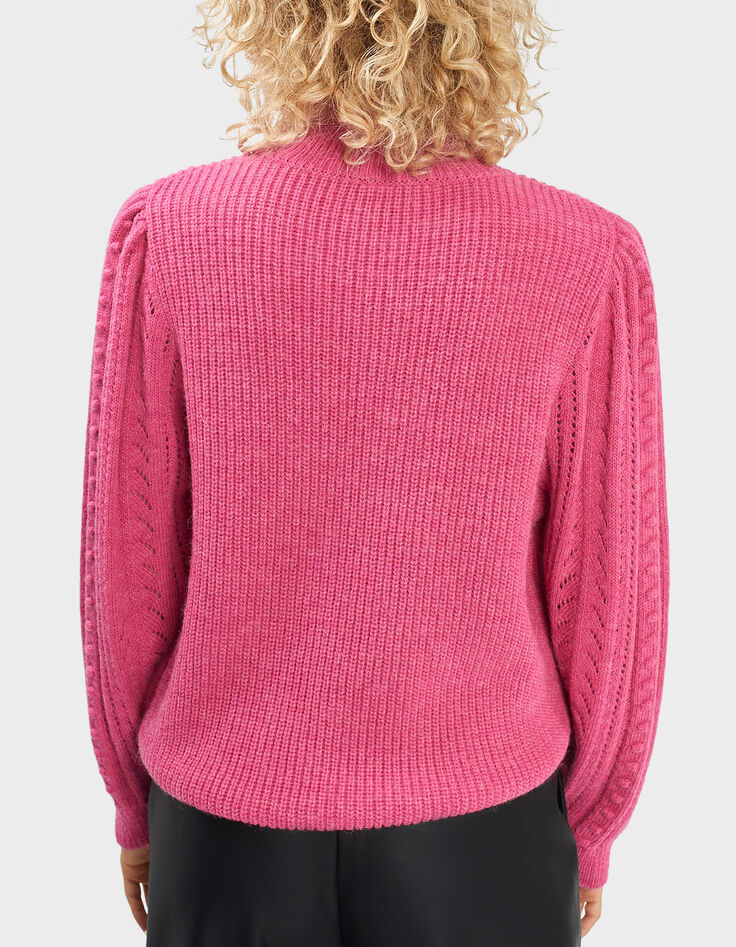 I.Code cherry pink decorative knit high-neck sweater-3