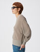 Schicker beigefarbener durchbrochener Pullover mit Paillettenbesatz f&uuml;r Damen-4