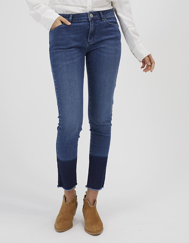 Slim fit blauwe jeans met gecontrasteerde franjes onderaan I.Code-3