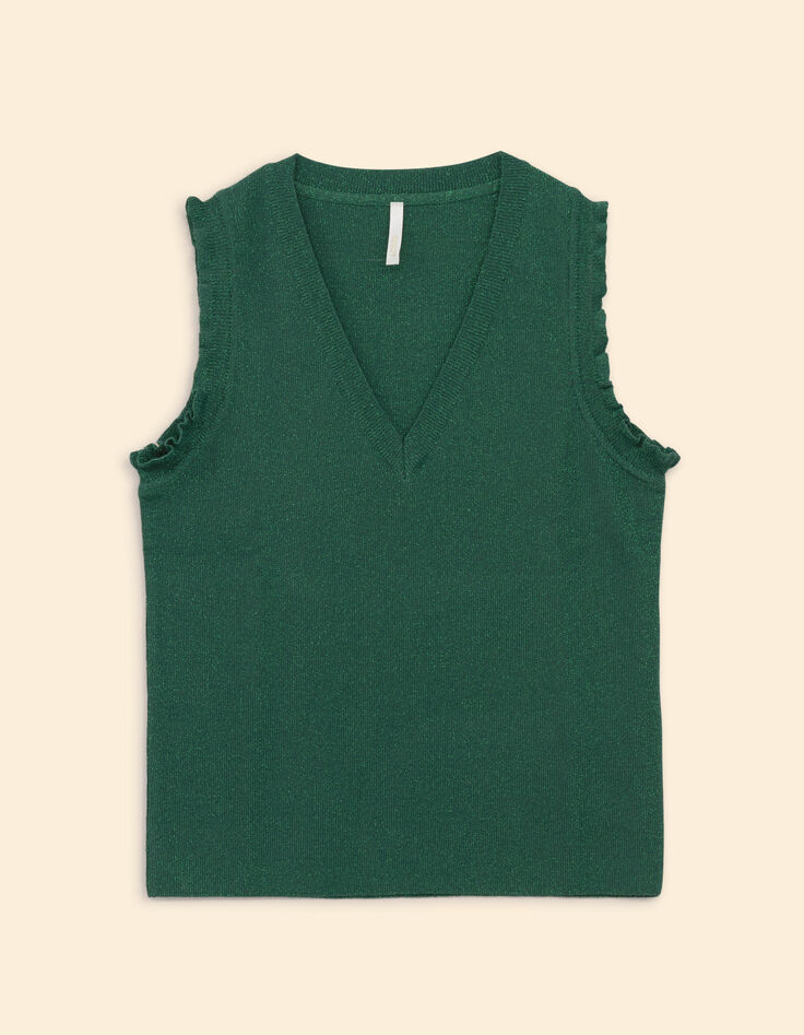I.Code green lurex knit sleeveless sweater with ruffles-7