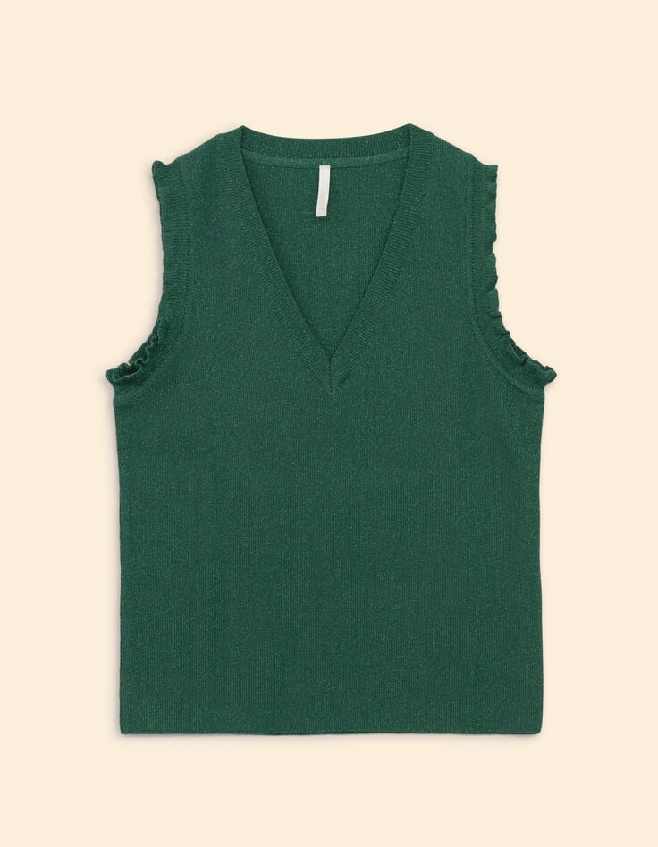 I.Code green lurex knit sleeveless sweater with ruffles-7 I.Code green lurex knit sleeveless sweater with ruffles-7