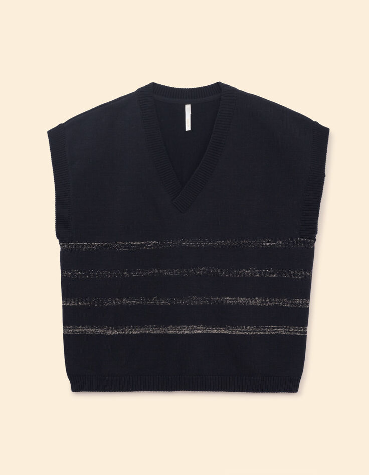 Schwarzer ärmelloser Strickpulli Lurexstreifen I.Code-7