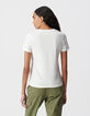 Wei&szlig;es T-Shirt Damen mit Fischgr&auml;ten-Stickerei R&uuml;cken-2