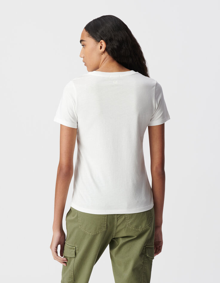 Wei&szlig;es T-Shirt Damen mit Fischgr&auml;ten-Stickerei R&uuml;cken-2