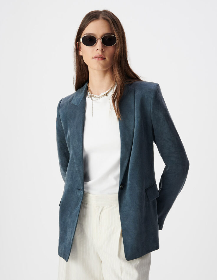Marineblauw satijnen colbert voor Dames-5