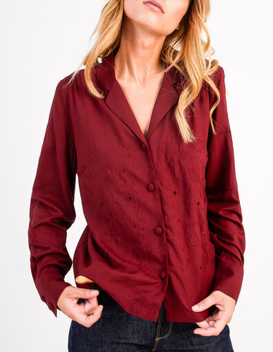 Chemise terre brûlée brodée fleurs indiennes I.Code