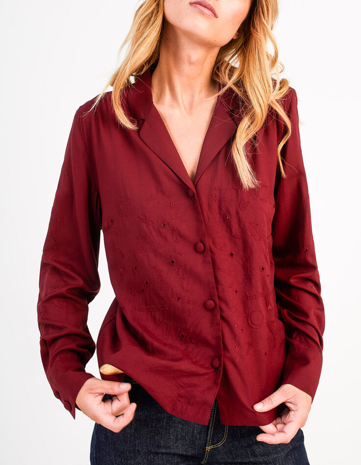 Chemise terre brûlée brodée fleurs indiennes I.Code-1