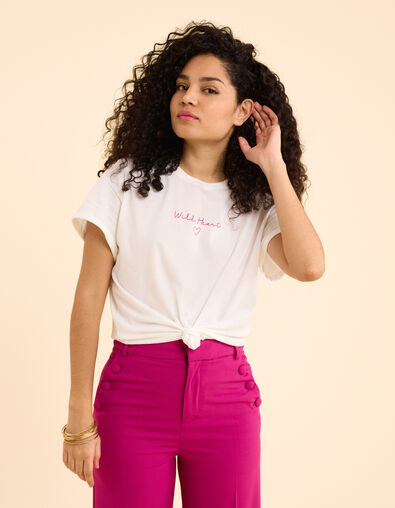 T-shirt blanc à message rose I.Code