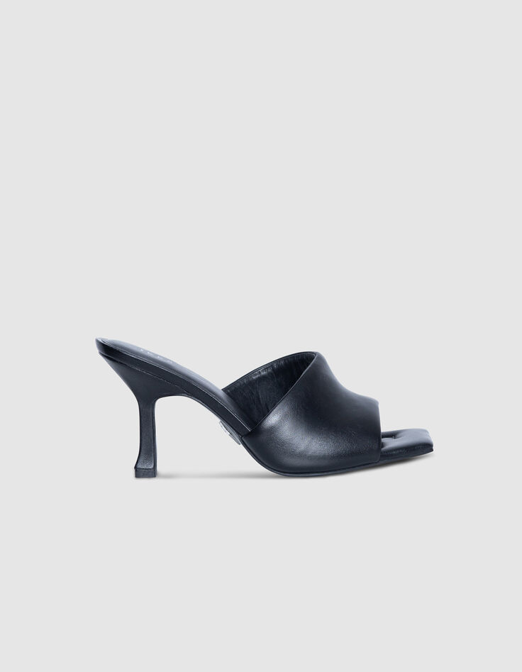 Schwarze Lederpantoffeln Damen-2