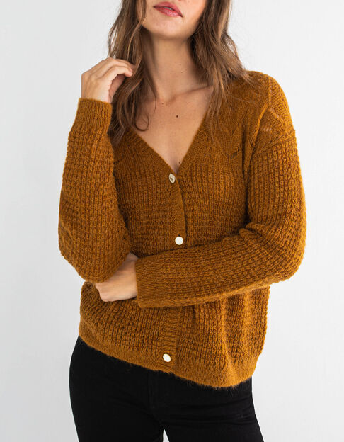 I.Code fawn decorative knit cardigan